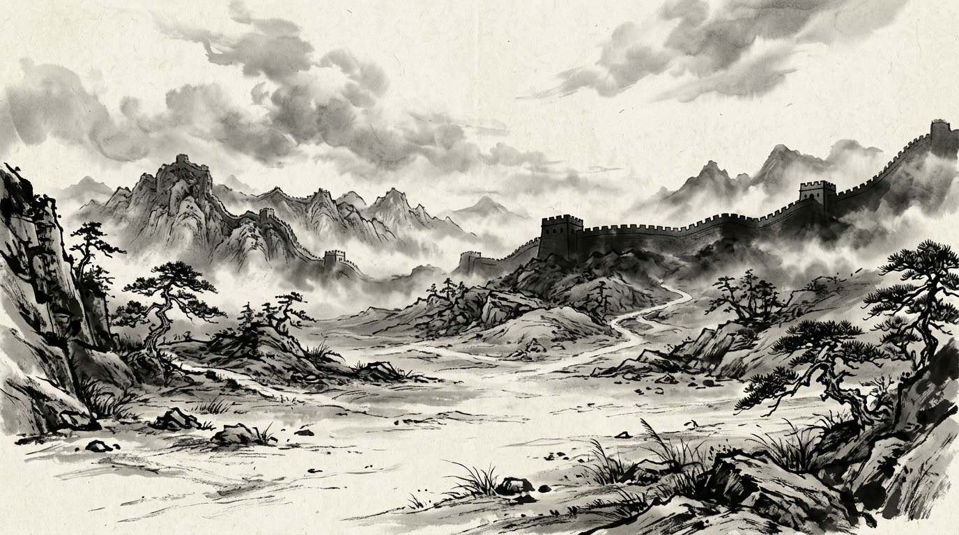 水墨长城山水